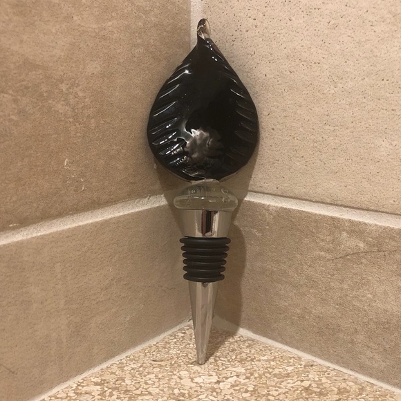 New - Murano Style Art Glass Wine Stopper - Black with Gold - Picture 2 of 3